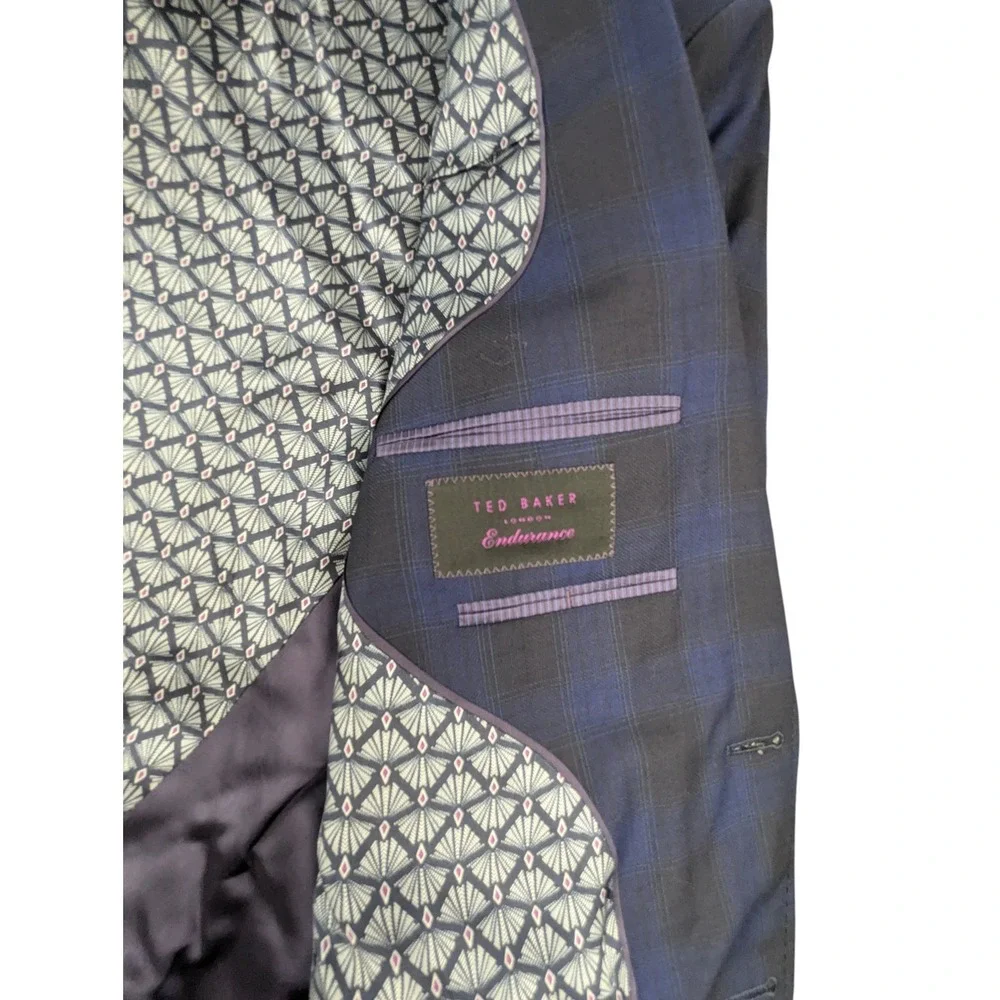 READ Ted Baker Endurance Jay SPJ Blazer Blue Black Plaid 42R Wool Sport Coat